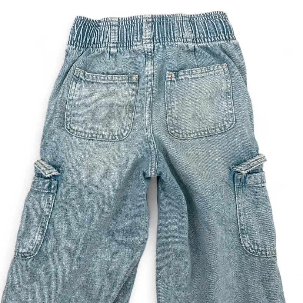GAP Kids Blue Easy Wide Leg Pull on Cargo Jeans - Size Small Unisex